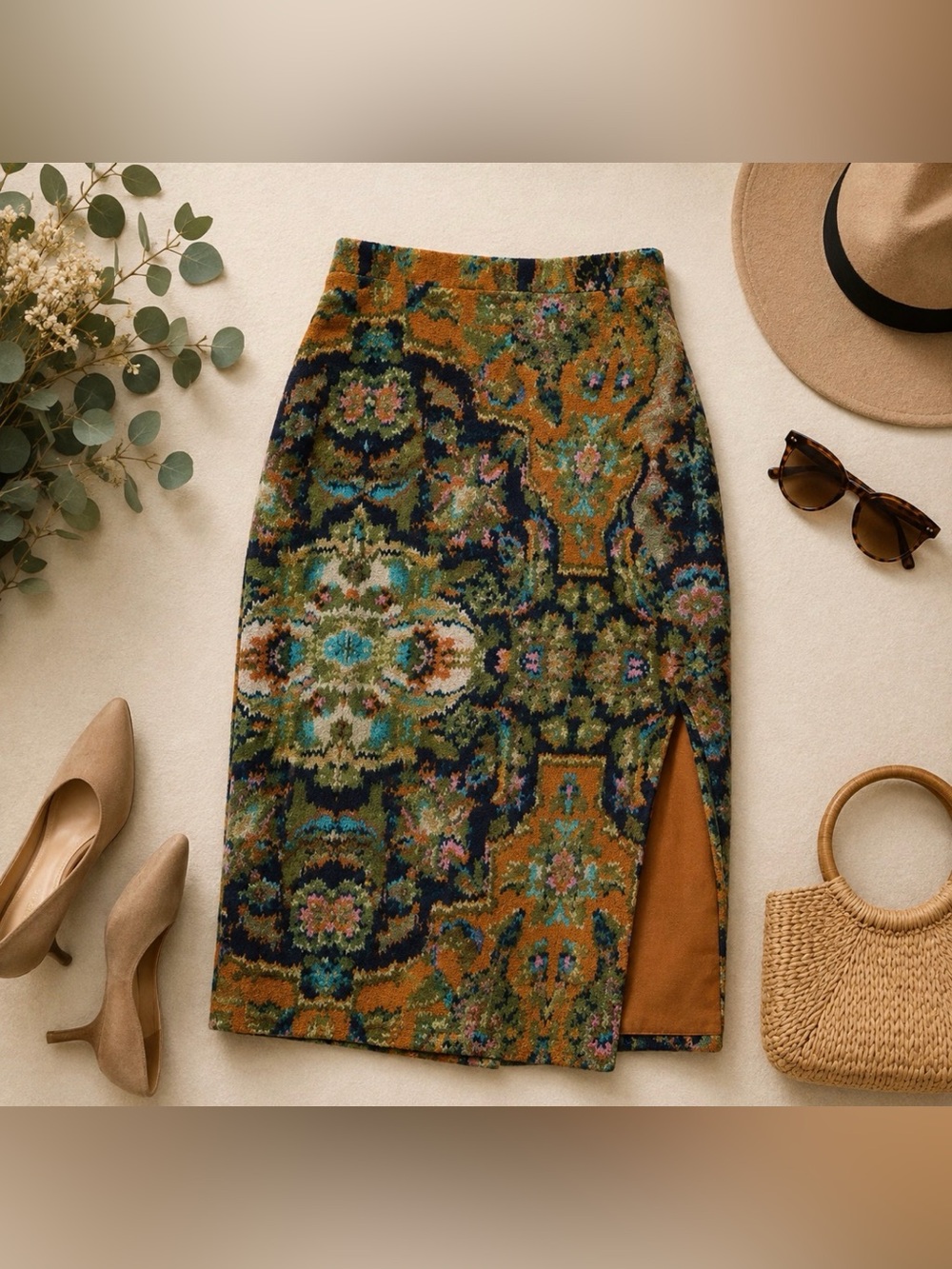 Elegant Multicolor Patterned pencil Skirt size small